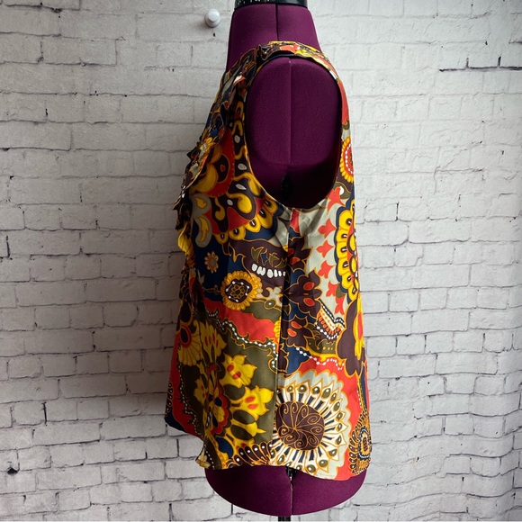 J crew size 4 silk sleeveless blouse warm color print - Picture 3 of 6
